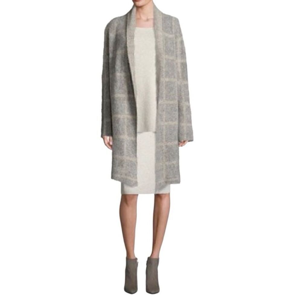Eileen Fisher moon shawl collar coat with mohair plush melange windowpane print